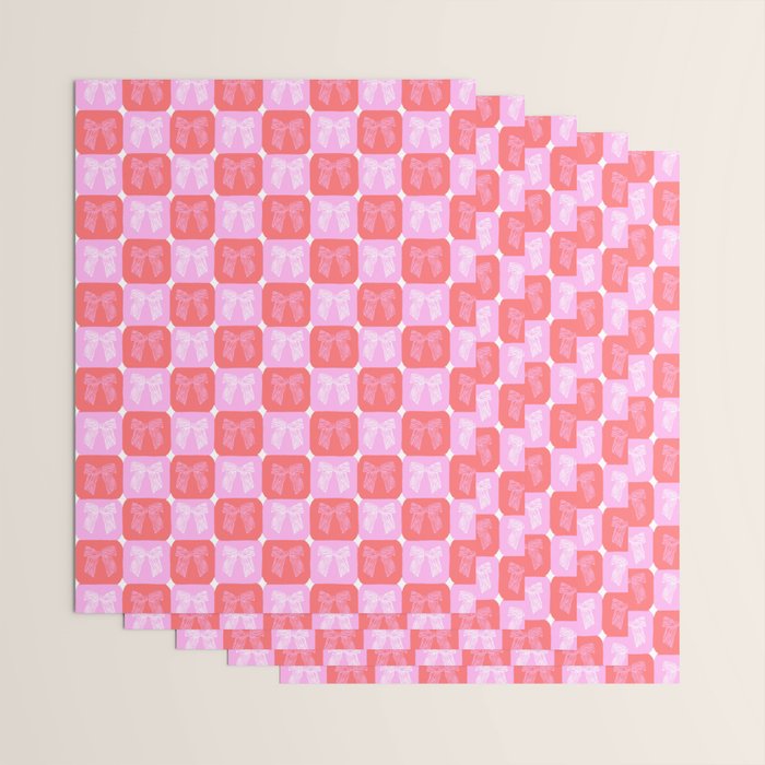 Checkerboard Bows in Pink and Red Wrapping Paper Gallery Image 3