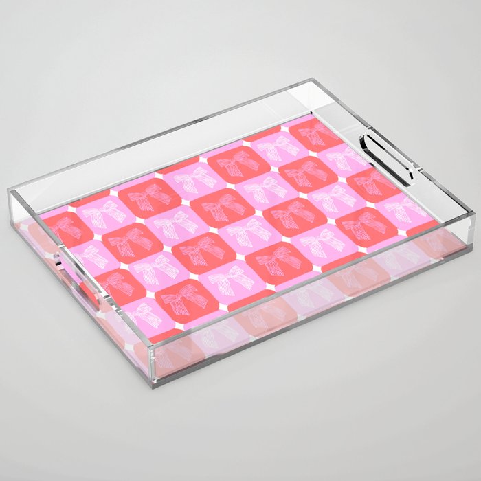 Checkerboard Bows in Pink and Red Acrylic Tray Gallery Image 1