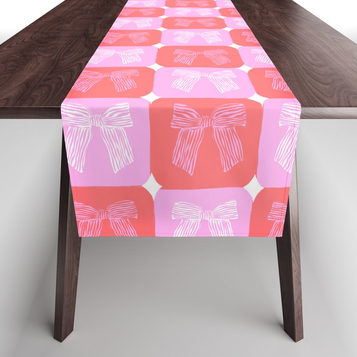 Checkerboard Bows in Pink and Red Table Runner Gallery Image 1