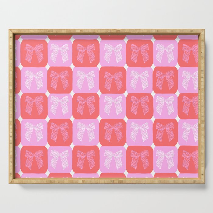 Checkerboard Bows in Pink and Red Serving Tray Gallery Image 1