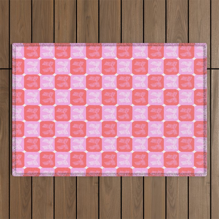 Checkerboard Bows in Pink and Red Outdoor Rug Gallery Image 1