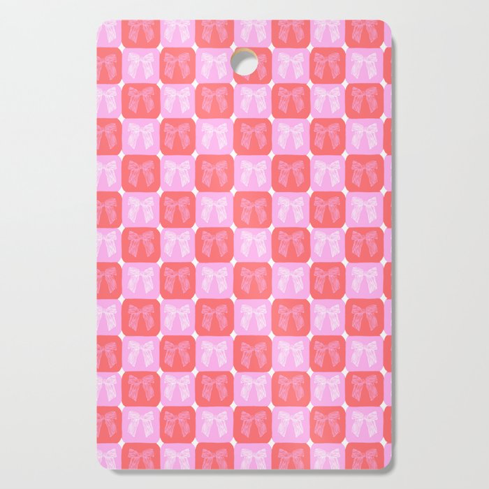 Checkerboard Bows in Pink and Red Cutting Board Gallery Image 1