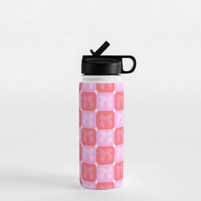 Checkerboard Bows in Pink and Red Water Bottle Gallery Image 1