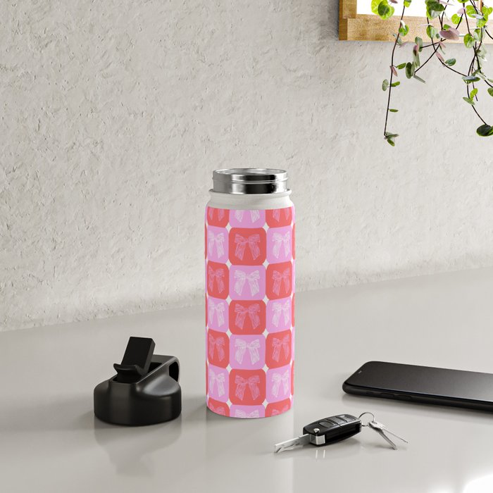 Checkerboard Bows in Pink and Red Water Bottle Gallery Image 4