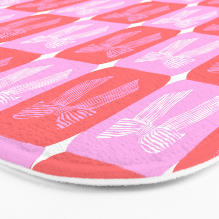 Checkerboard Bows in Pink and Red Bath Mat Gallery Image 3