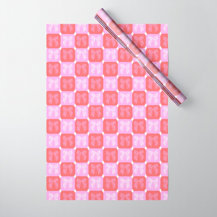 Checkerboard Bows in Pink and Red Wrapping Paper Gallery Image 1