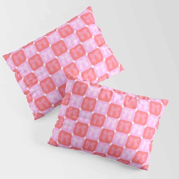 Checkerboard Bows in Pink and Red Pillow Sham Gallery Image 3