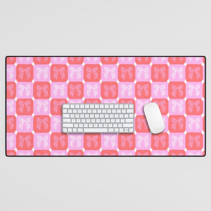 Checkerboard Bows in Pink and Red Desk Mat Gallery Image 1