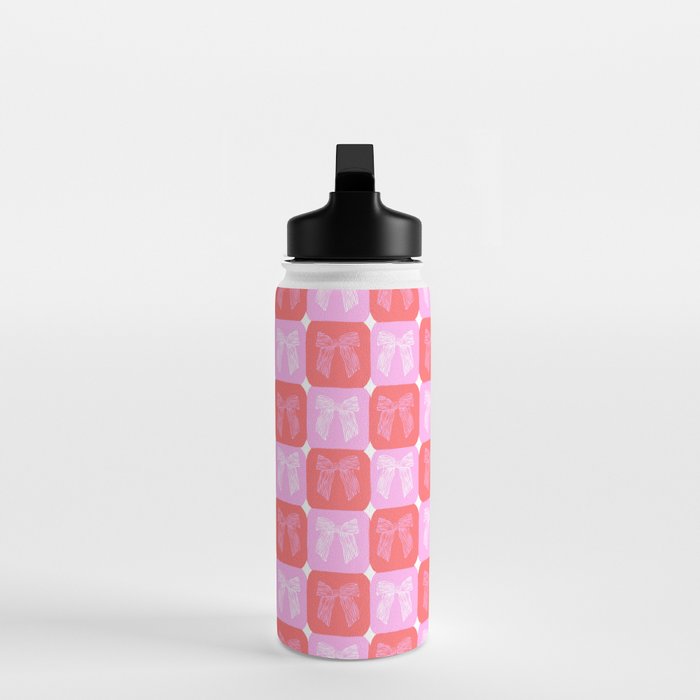 Checkerboard Bows in Pink and Red Water Bottle Gallery Image 3