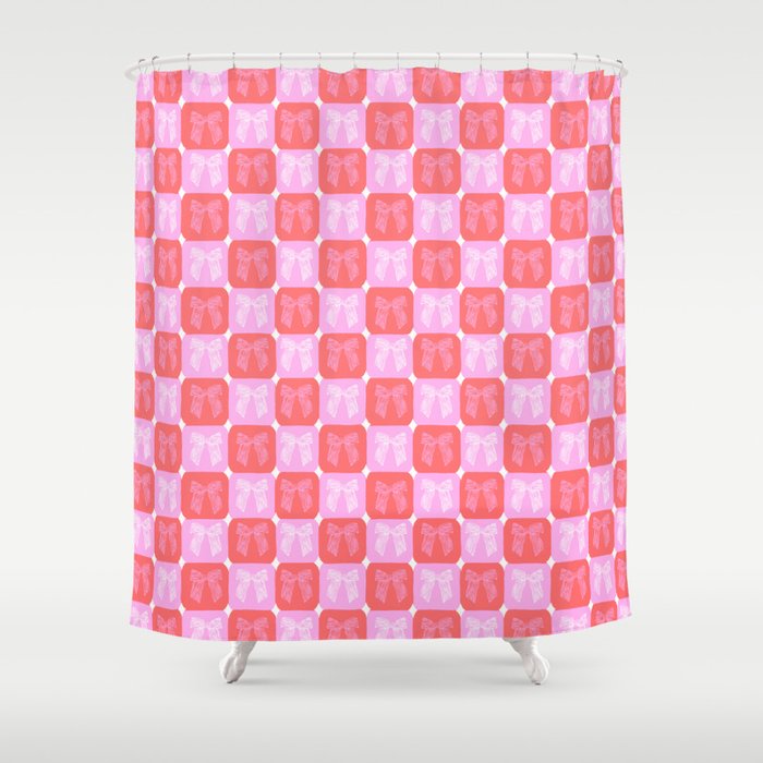 Checkerboard Bows in Pink and Red Shower Curtain Gallery Image 1