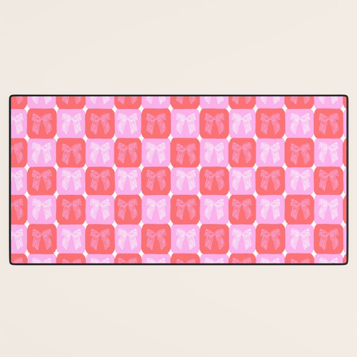 Checkerboard Bows in Pink and Red Desk Mat Gallery Image 3