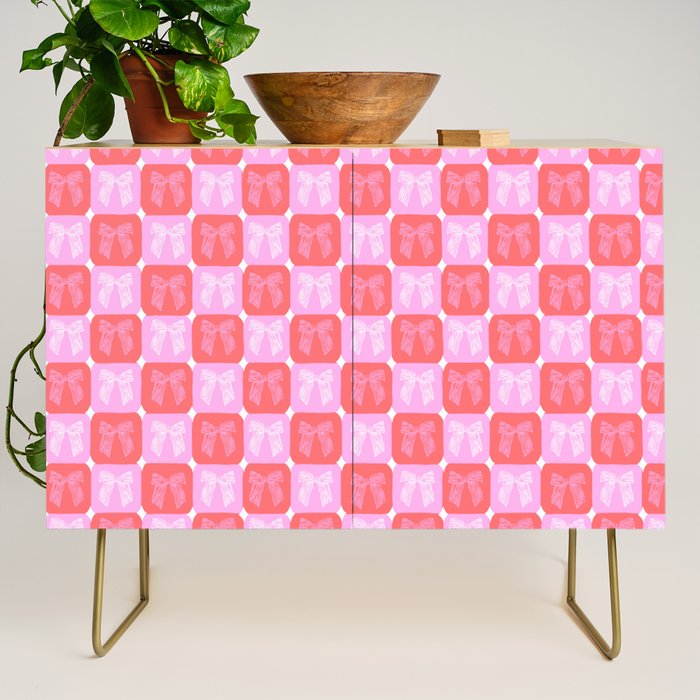 Checkerboard Bows in Pink and Red Credenza Gallery Image 1