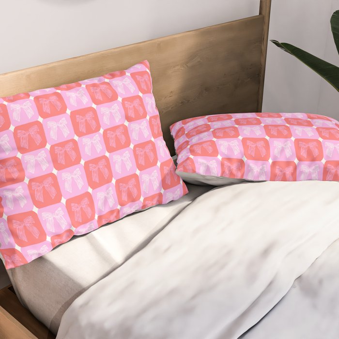 Checkerboard Bows in Pink and Red Pillow Sham Gallery Image 2