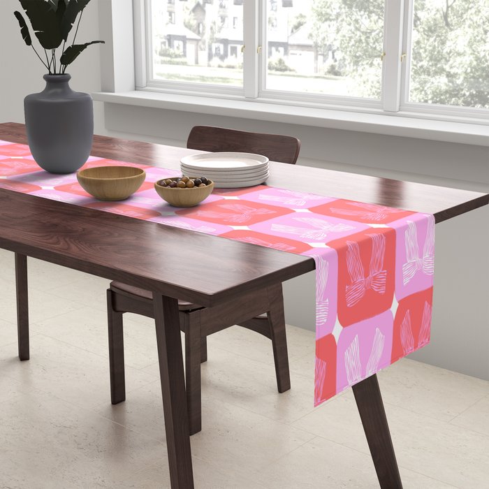 Checkerboard Bows in Pink and Red Table Runner Gallery Image 2