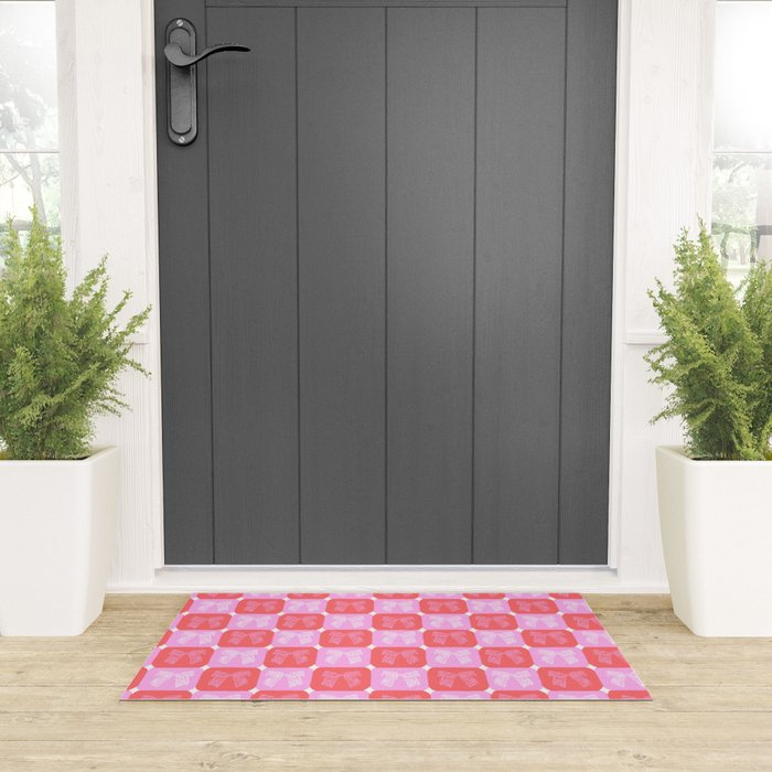 Checkerboard Bows in Pink and Red Welcome Mat Gallery Image 3
