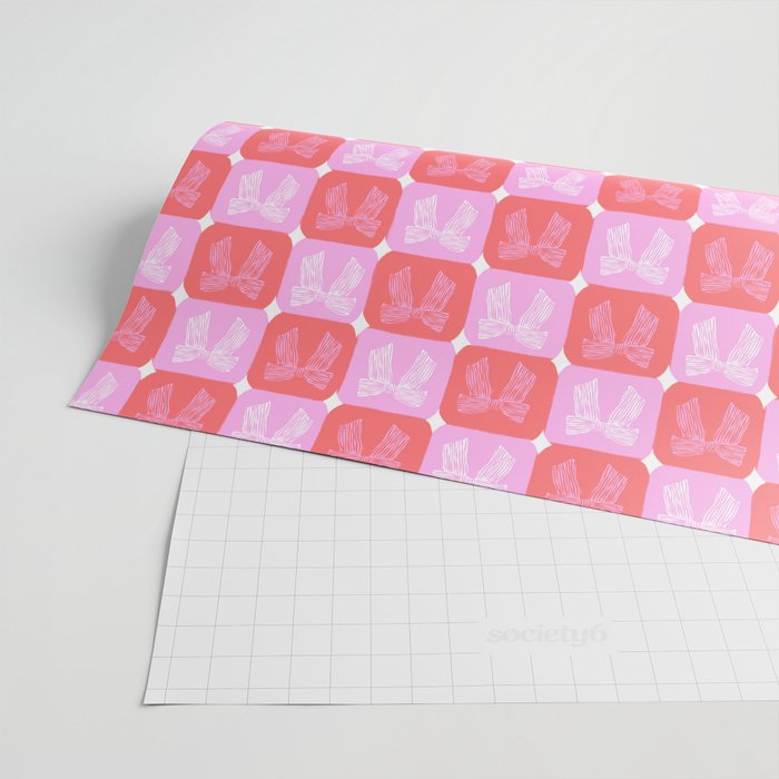 Checkerboard Bows in Pink and Red Wrapping Paper Gallery Image 2