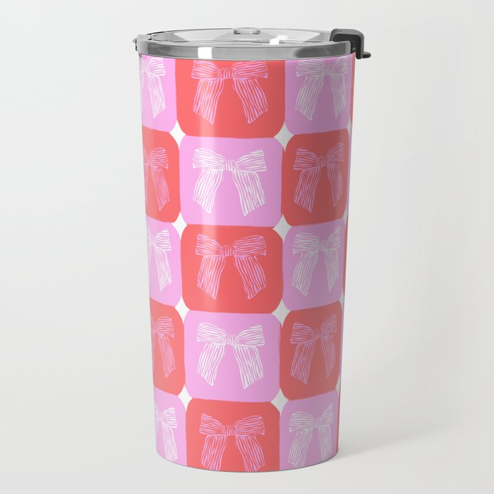 Checkerboard Bows in Pink and Red Travel Mug Gallery Image 2