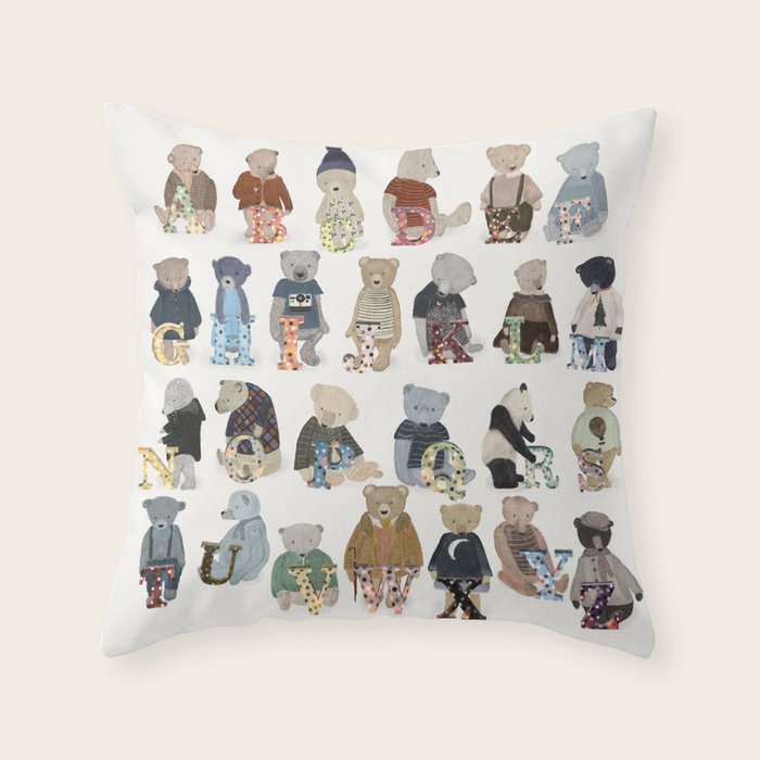 teddy bear alphabet Throw Pillow Gallery Image 1