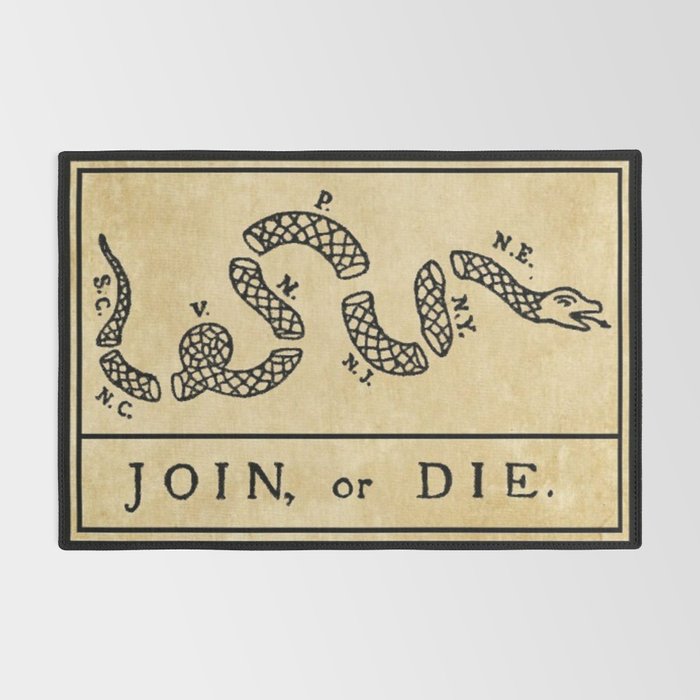 1776 "Join, or Die" Revolutionary War flag with 13 colonies, snake & no colors by Benjamin Franklin Rug Gallery Image 2