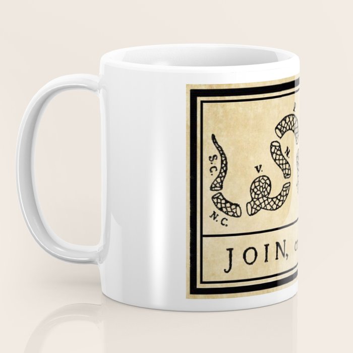 1776 "Join, or Die" Revolutionary War flag with 13 colonies, snake & no colors by Benjamin Franklin Coffee Mug Gallery Image 3