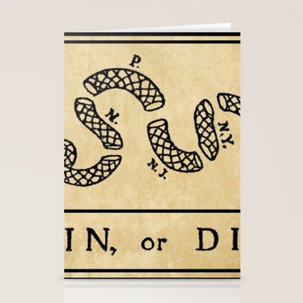1776 "Join, or Die" Revolutionary War flag with 13 colonies, snake & no colors by Benjamin Franklin Stationery Card Gallery Image 1