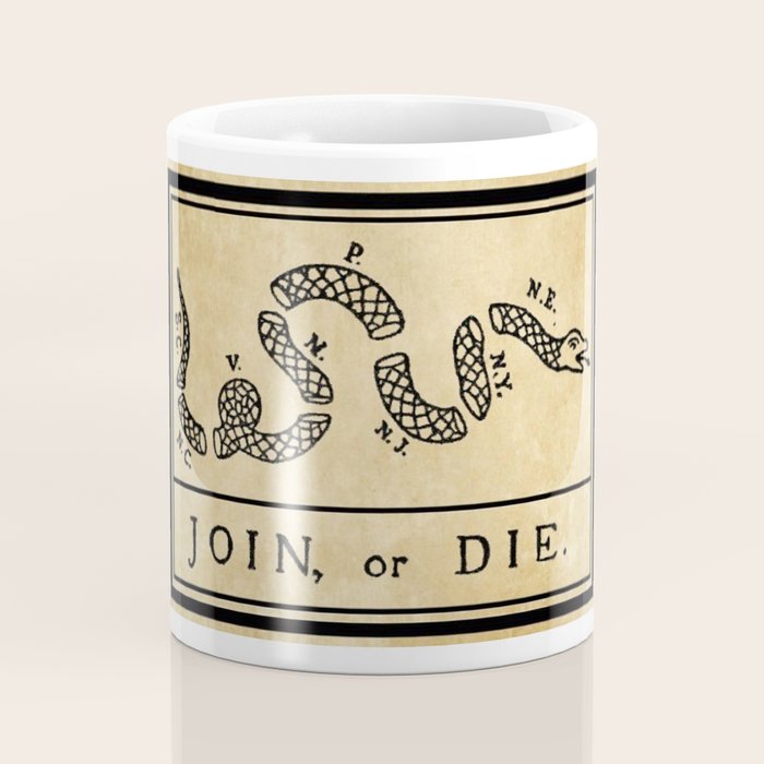 1776 "Join, or Die" Revolutionary War flag with 13 colonies, snake & no colors by Benjamin Franklin Coffee Mug Gallery Image 4