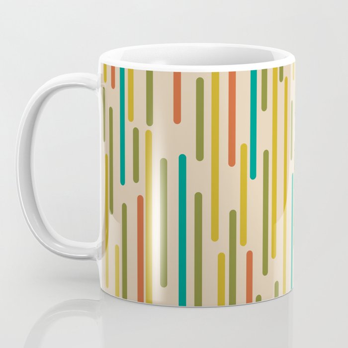 Mid Century Mod Line Dance Pattern in Orange, Teal, Mustard, Olive, and Beige Coffee Mug Gallery Image 3