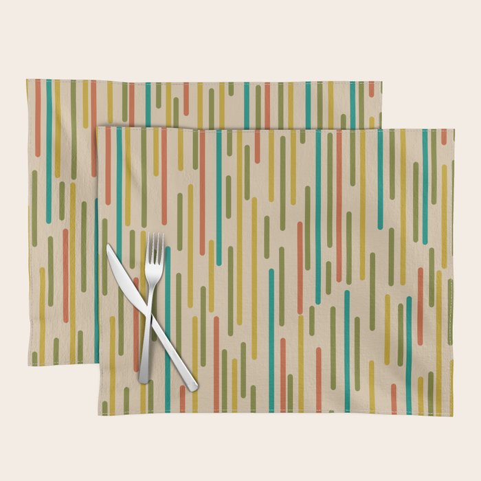 Mid Century Mod Line Dance Pattern in Orange, Teal, Mustard, Olive, and Beige Placemat Gallery Image 1
