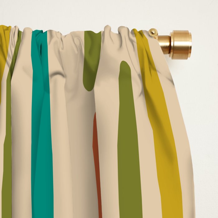Mid Century Mod Line Dance Pattern in Orange, Teal, Mustard, Olive, and Beige Window Curtain Gallery Image 2