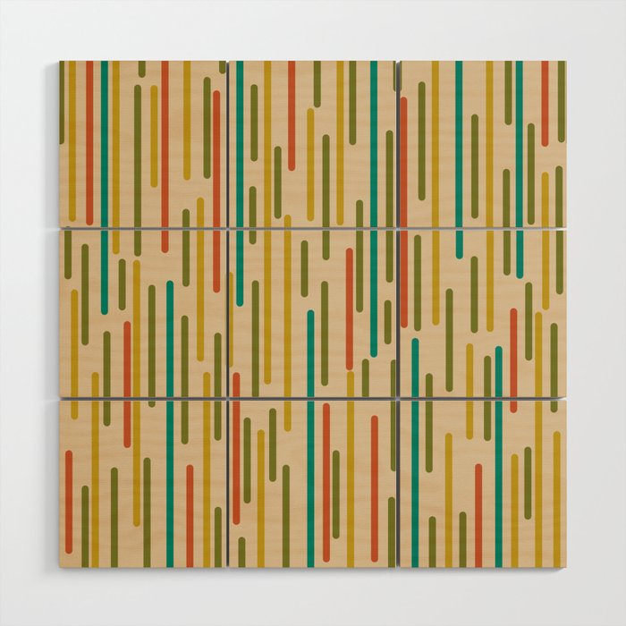 Mid Century Mod Line Dance Pattern in Orange, Teal, Mustard, Olive, and Beige Wood Wall Art Gallery Image 1