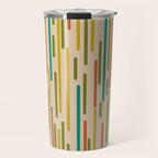 Mid Century Mod Line Dance Pattern in Orange, Teal, Mustard, Olive, and Beige Travel Mug Gallery Image 1