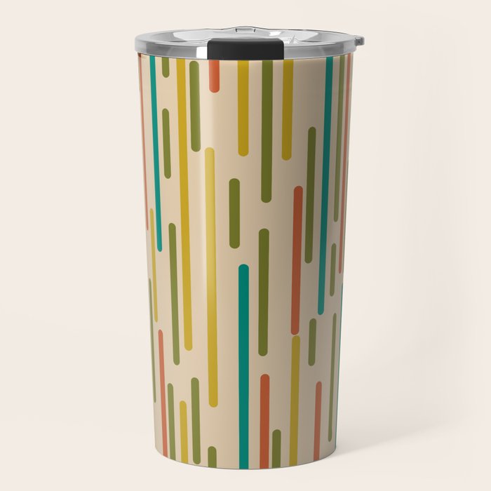 Mid Century Mod Line Dance Pattern in Orange, Teal, Mustard, Olive, and Beige Travel Mug Gallery Image 1