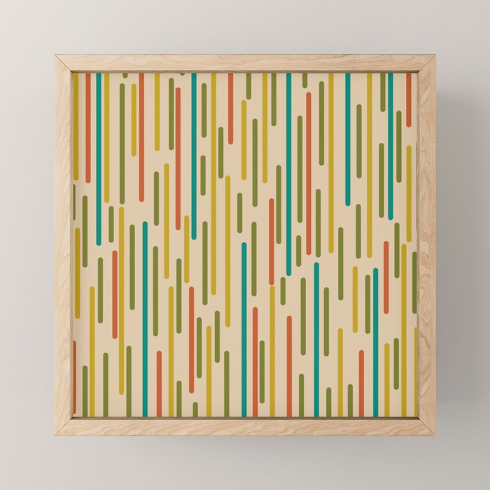 Mid Century Mod Line Dance Pattern in Orange, Teal, Mustard, Olive, and Beige Mini Art Print Gallery Image 1