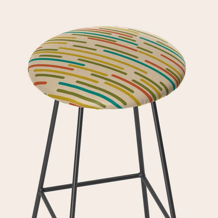 Mid Century Mod Line Dance Pattern in Orange, Teal, Mustard, Olive, and Beige Stool Gallery Image 2