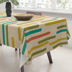 Mid Century Mod Line Dance Pattern in Orange, Teal, Mustard, Olive, and Beige Tablecloth Gallery Image 3