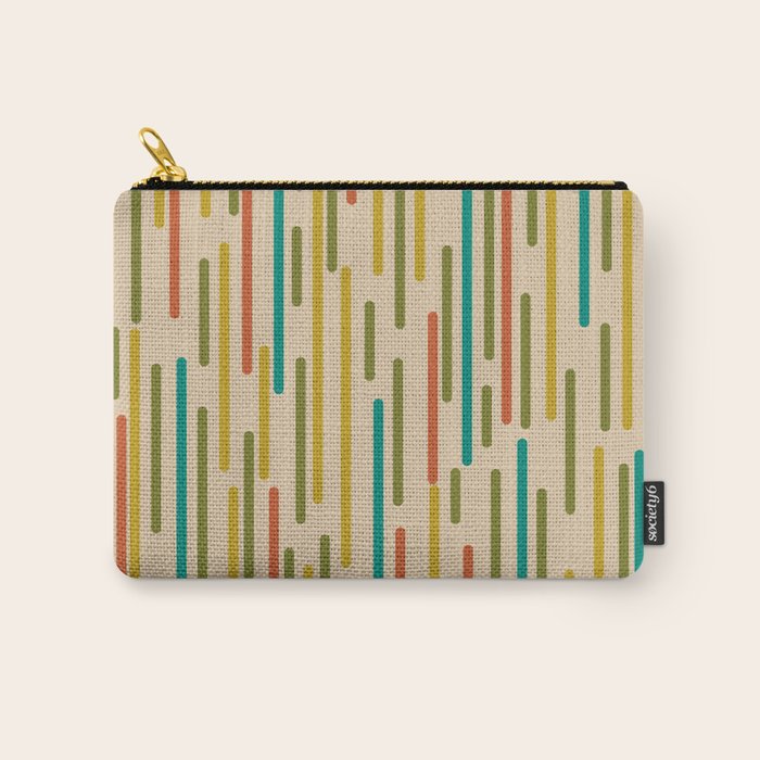 Mid Century Mod Line Dance Pattern in Orange, Teal, Mustard, Olive, and Beige Carry All Pouch Gallery Image 1