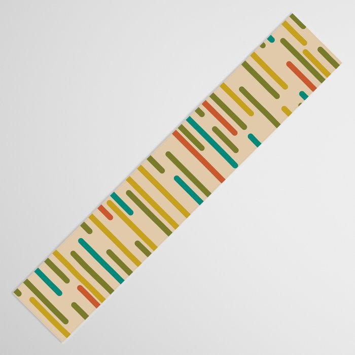 Mid Century Mod Line Dance Pattern in Orange, Teal, Mustard, Olive, and Beige Table Runner Gallery Image 3