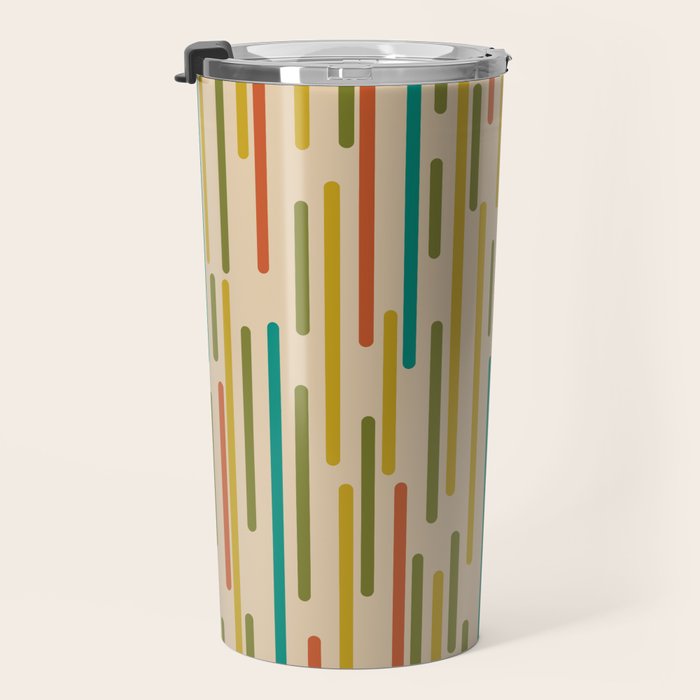 Mid Century Mod Line Dance Pattern in Orange, Teal, Mustard, Olive, and Beige Travel Mug Gallery Image 3