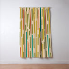 Mid Century Mod Line Dance Pattern in Orange, Teal, Mustard, Olive, and Beige Window Curtain Gallery Image 3
