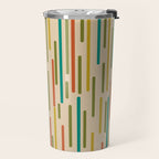 Mid Century Mod Line Dance Pattern in Orange, Teal, Mustard, Olive, and Beige Travel Mug Gallery Image 2