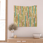 Mid Century Mod Line Dance Pattern in Orange, Teal, Mustard, Olive, and Beige Wall Tapestry Gallery Image 2
