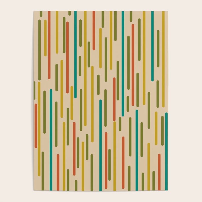 Mid Century Mod Line Dance Pattern in Orange, Teal, Mustard, Olive, and Beige Poster Gallery Image 1