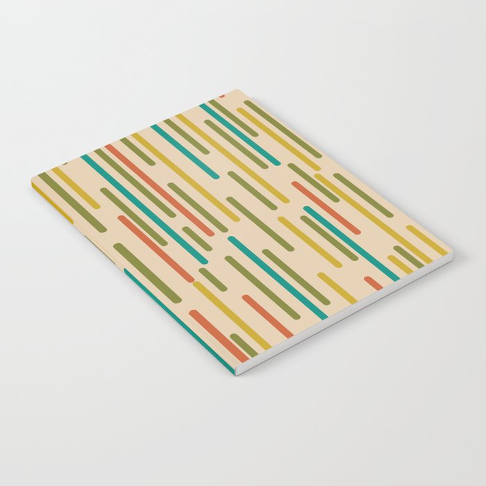Mid Century Mod Line Dance Pattern in Orange, Teal, Mustard, Olive, and Beige Notebook Gallery Image 1