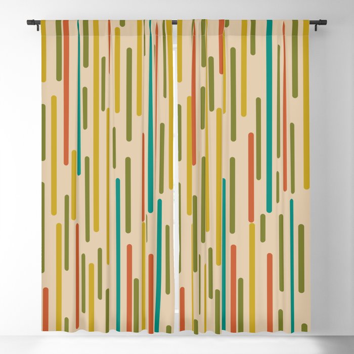 Mid Century Mod Line Dance Pattern in Orange, Teal, Mustard, Olive, and Beige Window Curtain Gallery Image 5