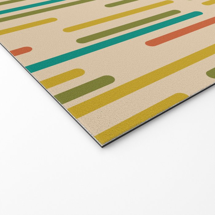 Mid Century Mod Line Dance Pattern in Orange, Teal, Mustard, Olive, and Beige Welcome Mat Gallery Image 2