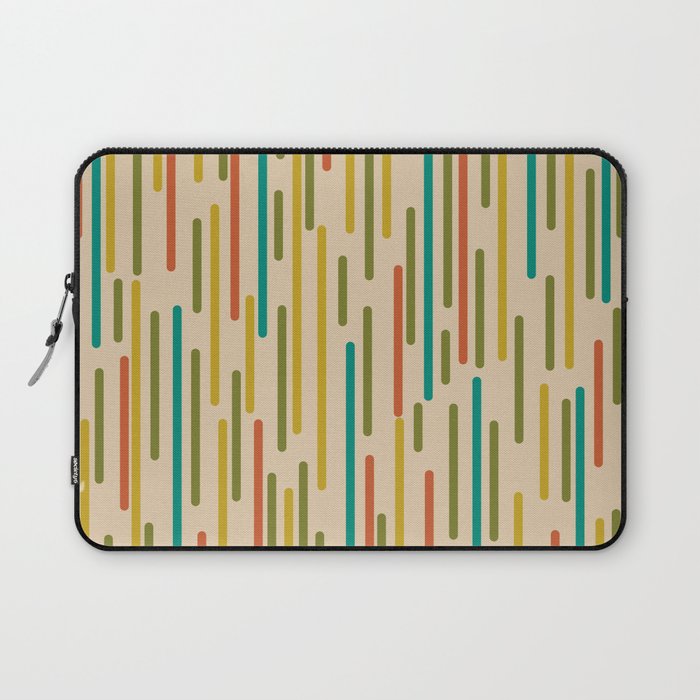 Mid Century Mod Line Dance Pattern in Orange, Teal, Mustard, Olive, and Beige Laptop Sleeve Gallery Image 1