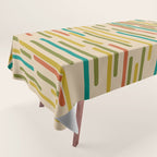 Mid Century Mod Line Dance Pattern in Orange, Teal, Mustard, Olive, and Beige Tablecloth Gallery Image 1