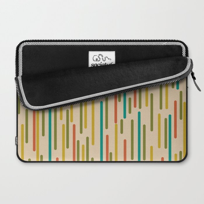 Mid Century Mod Line Dance Pattern in Orange, Teal, Mustard, Olive, and Beige Laptop Sleeve Gallery Image 2