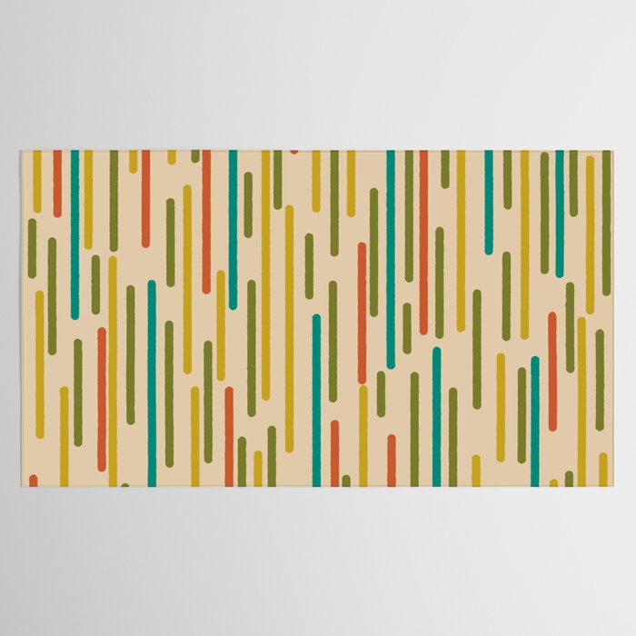 Mid Century Mod Line Dance Pattern in Orange, Teal, Mustard, Olive, and Beige Tablecloth Gallery Image 2