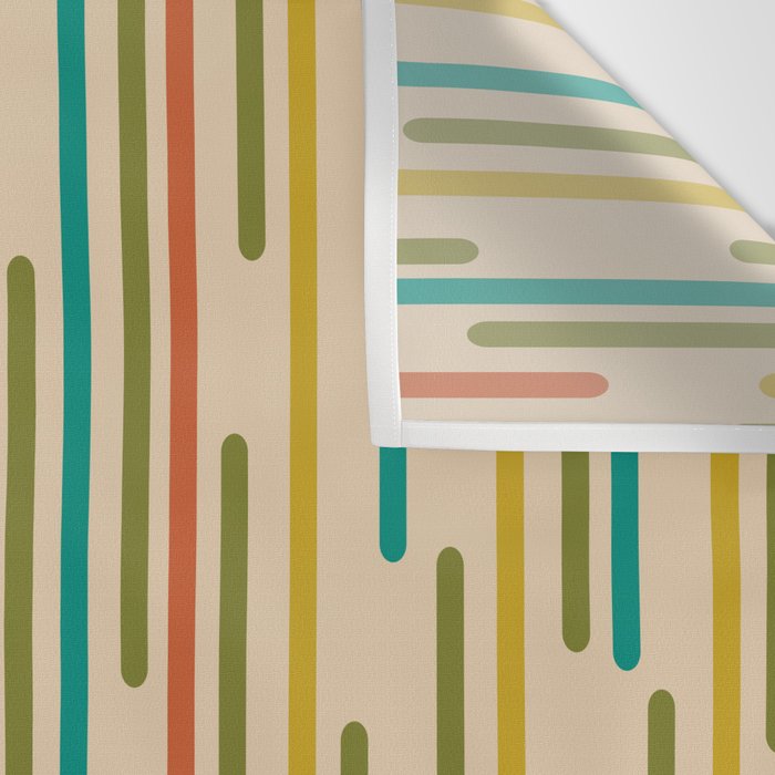 Mid Century Mod Line Dance Pattern in Orange, Teal, Mustard, Olive, and Beige Wall Tapestry Gallery Image 3